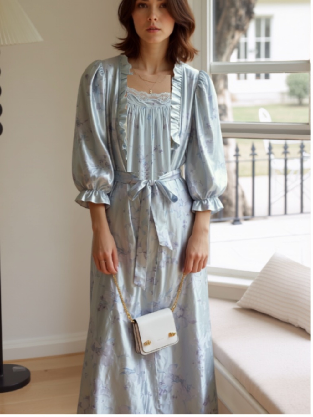 VTG Miss Elaine floor-length robe with matching sleeveless nightgown (M)